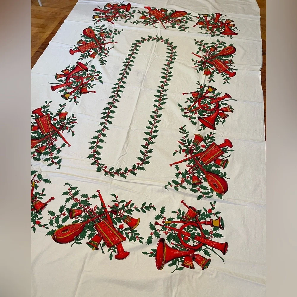 Fallani &‎ Cohn made in USA all cotton mid century heavy tablecloth-Christmas
